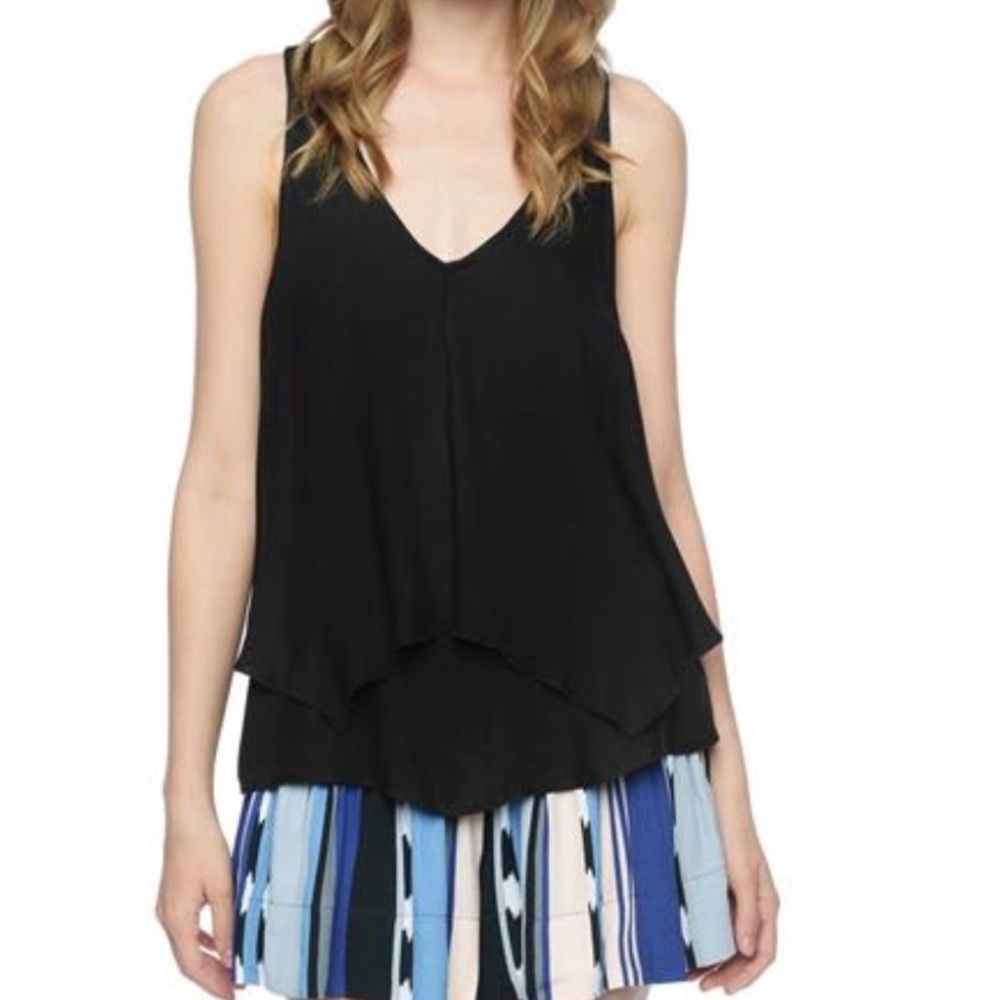 Ella Moss Black Stella Crepe Layered Ruffle Tank
